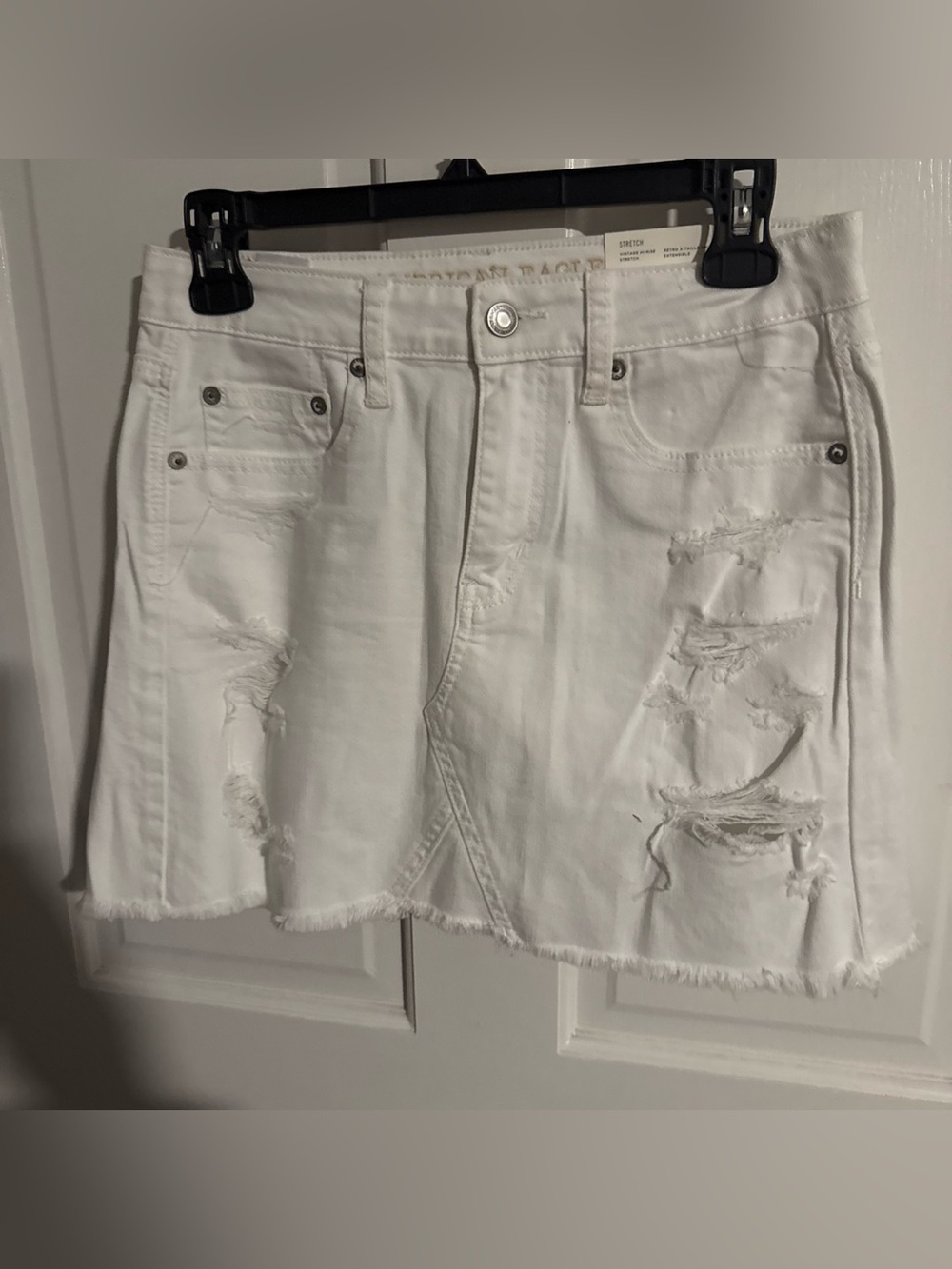 American Eagle White Distressed Denim Mini Skirt